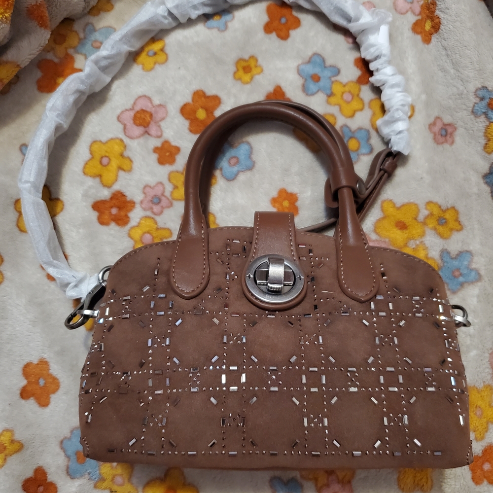 Brown Studded Satchel Handbag - Women Bags
